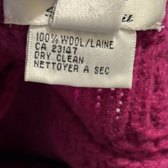 Talbots Womens Pink Purple Raspberry Cable Hand Knit 100% Wool Sweater Medium - Picture 5 of 5